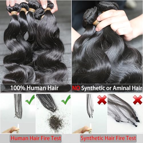 12A Body Wave Human Hair Bundles With Closure(20 22 24+2X6 Lace Closure 18Inch) Brazilian Natural Black 2X6 Hd Lace Closure With Bundles Human Hair Extensions