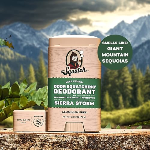 Dr. Squatch Natural Deodorant for Men - Sierra Storm ? Smells Like Giant Mountain Sequoias - Odor-Squatching Men's Deodorant Aluminum Free (2.65 oz, 3 Pack)
