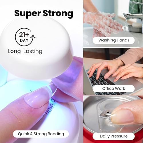 Beetles HEMA-Free Nail Glue & Primer Set, 2Pcs 10ml Super Strong 9 in 1 Nail Glue Gel and Bond Primer for Acrylic Fast Dry Supplies, Long-Lasting Professional Kit, U V Light Required