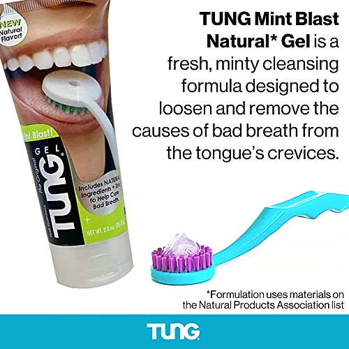 TUNG Tongue Cleaning Kit, TUNG Brush and Natural Mint Blast Gel, Bad Breath Odor Eliminator, Halitosis Defense, USA Made (Set of 1)