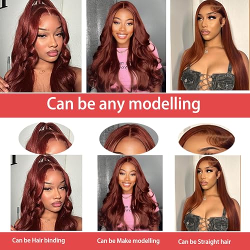 Loose Deep Wave Bundles Human Hair with Closure 12a Reddish Brown Human Hair Bundles with 4¡¿4 Closure Copper Red Wavy Hair Bundle (Loose Deep Wave16 18 20 with16 free)