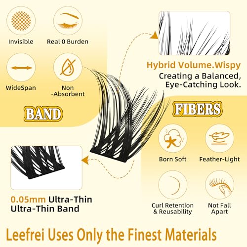 Eyelash Clusters 10-18mm Wispy Lash Clusters D Curl DIY Cluster Lash Extension Kit Individual Lashes Kit With Bond & Seal, Glue Remover, Tweezers(LF01 Lashes Set)