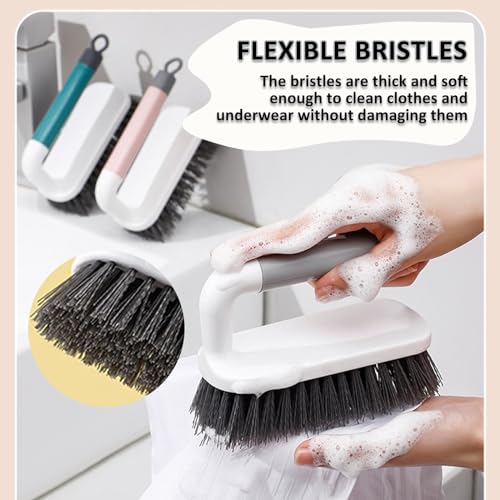 Scrub Brush, Scrubbing Cleaning Brushes, Heavy Duty Cleaning Brushes with Handle, for Shower, Bathroom, Carpet, Kitchen and Bathtub Scrubber, 2 Pack (Grey)