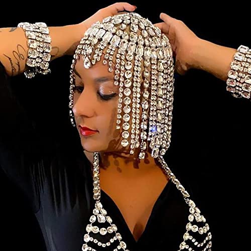 STONEFANS Vintage 1920s Rhinestone Headpiece Cap for Women Crystal Flapper Head Chain Hairpieces Gatsby Hair Accessories