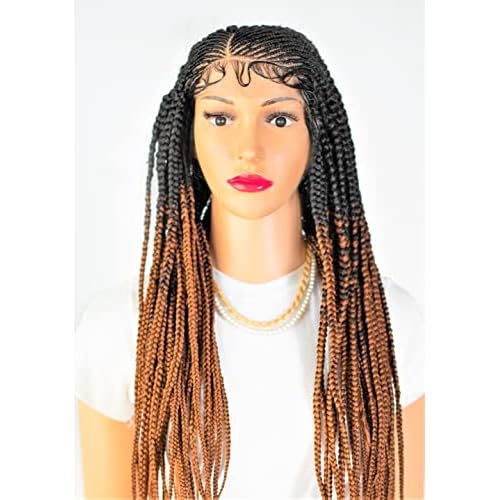 Wow Braids Cornrow Side Part Braids Synthetic Lace Front Wig - Ombre Color 2/30-26 Inches. Light Synthetic Hand Braided Wigs for Black Women.