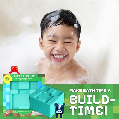 TNT Creeper Bath Bomb for Kids with Block Builder Surprise Figure Inside (1 Pack) ? Large Fizzy Bubble Mine Bomb for Boys & Girls ? Fruity Scent, Skin-Safe, Made in USA - by Two Sisters