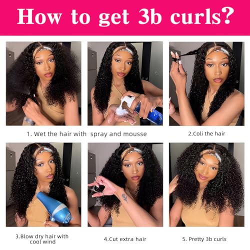 Smoothair Headband Wig Human Hair Kinky Curly Headband Wigs for Black Women Human Hair Wigs Glueless 28 Inch None Lace Front Wigs 150% Density (No Mixed)