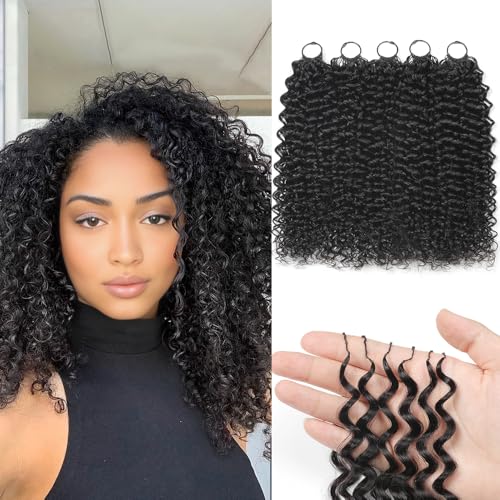 Crochet Human Hair for Black Women 120g 100 Strands 18 Inch Curly Human Hair Crochet Bundles Lightweight Pre-Separated Feather Crochet Hair Wet and Wavy Invisible Crochet Hair Extensions Kit 1B#