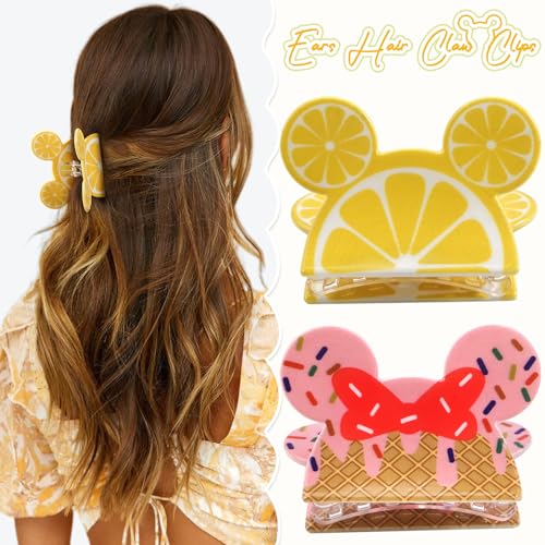 2Pcs Mouse Ears Hair Claw Clips for Women Girls, Cute Cartoon Mouse Ears Barrettes Hair Accessories for Thin Hair, Small Medium Party Fun Gifts for Theme Park Trip Essentials