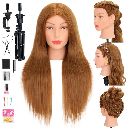 Mannequin Head with 80% Human Hair Cosmetology Practice Doll Head for Braiding Cutting Styling 26-28¡± Manikin Head with Tools and Tripod Stand (Blonde)