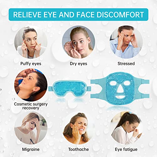 ZN?CUET?D Cooling Ice Face Eye Mask for Reducing Puffiness, Bags Under Eyes,Sinus,Redness,Pain Relief,Dark Circles, Migraine,Hot/Cold Pack with Soft Plush Backing (Blue(1* Eye Mask+1*Face Mask))