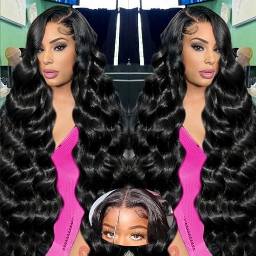 32 Inch Glueless Wigs Human Hair Pre Plucked Pre Cut 180% Density Wear and Go Glueless Wig Human Hair 13x4 HD Body Wave Lace Front Wigs Human Hair for Women Frontal Wigs with Baby Hair