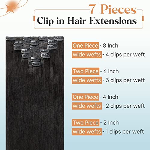 Elailite Clip in Human Hair Extensions, 125g 22 Inch 7pcs #1B Natural Black 100 Real Human Hair, Double Weft Handmade Soft Natural Straight Brazilian Virgin Remy Human Hair for Women