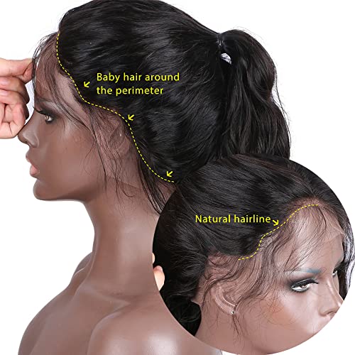 Kinky Straight 360 Wigs Transparent HD Lace Front Wig Brazilian Human Hair 150% Density Pre Plucked Glueless Invisible 360 Lace Frontal Wigs for Black Women with Baby Hair Natural Color 16 Inch