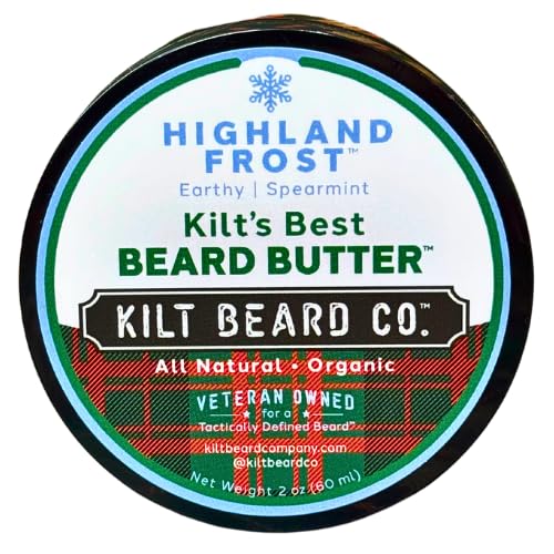 Kilt Beard Co. Highlands Frost Beard Butter for Men- Best beard Moisturizer & Conditioner- All-Natural Shea & Mango Butter- Softens & Hydrates Dry, Coarse Beards- Earthy, Spearmint, & Cypress Scent.