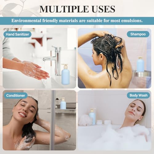 6.8oz Refillable Shampoo and Conditioner Bottles, 2PCS Squeezable Travel Shampoo Bottles with Flip Cap and 2PCS Pump Dispenser and Labels
