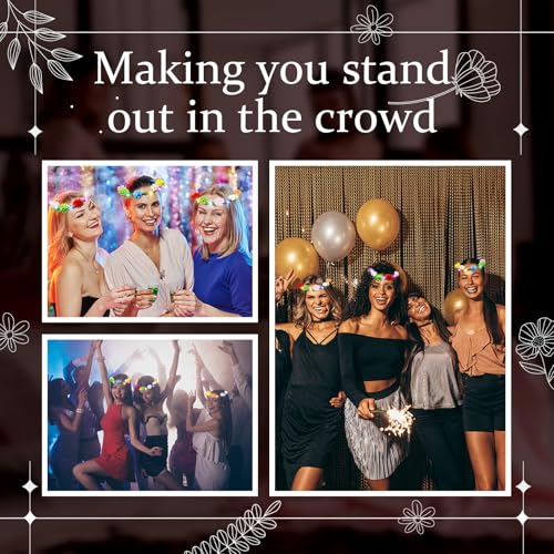 Yunsailing 64 Pcs Halloween Light up Flower Crown LED Glow Party Headband Girl Headpiece Glowing Floral Headdress(Cute)