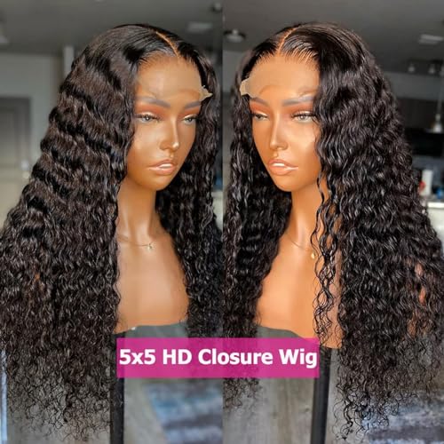 24 Inch 5x5 Lace Front?Wigs Human Hair Pre Plucked 150% Density Water Wave Glueless Lace Frontal?Wigs Human Hair for Women 5x5 Brazilian Virgin HD Lace Closure Human Hair Wigs with Baby Hair