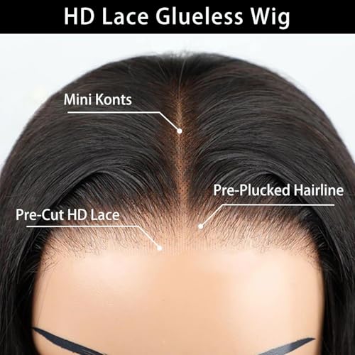 Glueless Wigs Human Hair Pre Plucked Pre Cut 6x4 Straight Lace Front Wigs Human Hair 30 Inch Hd Lace Front Closure Wigs for Women 180% Density Wear and Go Glueless Wig Ready to Wear Natural Black