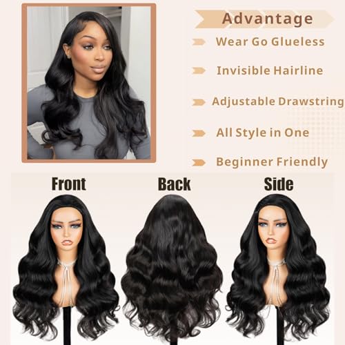 Body Wave Half Wig Human Hair 200% Density 3 In 1 Wear and Go Glueless Wigs Human Hair Seamless Half Wigs Human Hair Flip Over Wig Drawstring Headband Wig Human Hair Beginner Friendly 20 Inch