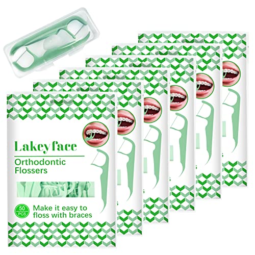 300 Count Orthodontic Flossers for Braces with Floss Dispenser, Brace Flossers for Kids Teeth & Adults, Dental Floss for Braces, Dental Floss Picks, 50 Count Bag (Pack of 6)