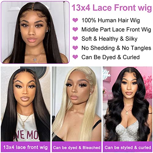 NVL Hair Straight Human Hair Wig, 13x4 Lace Front Wig for Women, Pre-Plucked with Baby Hair, Glueless, 200% Density, Natural Color, 30 Inch