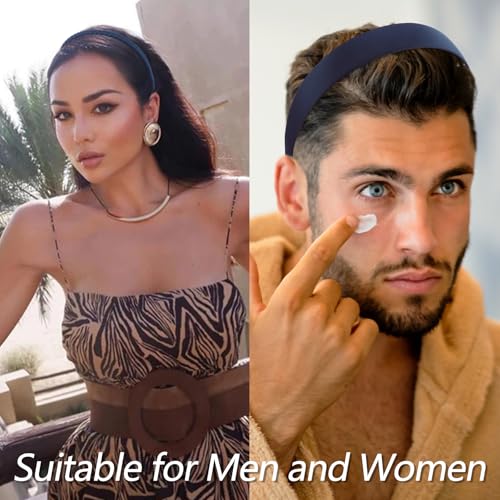 VELSCRUN Headbands for Women 7 Pcs Different Navy Blue Knotted Solid Pearl Head Bands Non Slip Hair Band for Womens Gilrs Thin Thick Short Hair Fashion Accessories