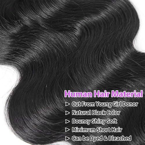 12A Body Wave Bundles Human Hair 26 28 30 Inch Human Hair Bundles 100% Unprocessed Virgin Hair 3 Bundles Human Hair Extensions for Women Natural Black