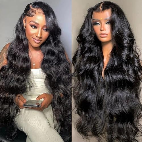BELE 13x6 Full Lace Front Wigs Human Hair HD Transparent Body Wave Lace Front Wigs Human Hair Upgraded 14A Pre Plucked Bleached Tiny Knots Full Lace Frontal Wig 180 Density Natural Black 26 Inch