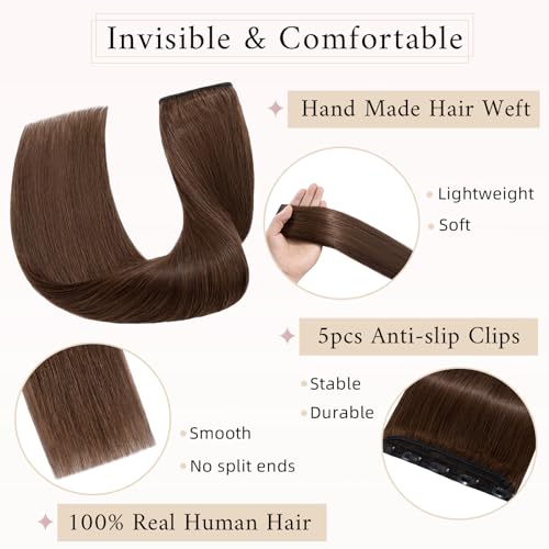 SEGO One Piece Clip in Extensions, 5 Clips Real Human Hair Extensions, Long Straight, 10 inches, #04 Chocalate Brown