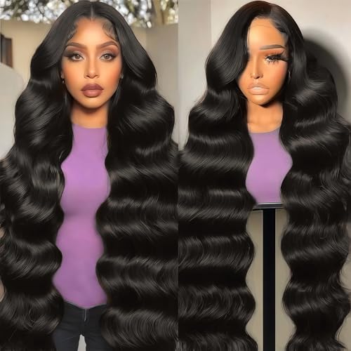 32 Inch Body Wave Lace Front Wigs Human Hair 200 Density 13x6 HD Lace Frontal Wigs Human Hair Glueless Full Lace Front Wigs Pre Plucked Body Wave Wigs for Women Natural Black