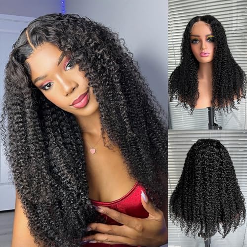 Kinky Curly Wig Human Hair 250 Density 5X5 Transparent HD Lace Closure 100% Real Kinkycurly Human Hair Wig For Women 20 inch