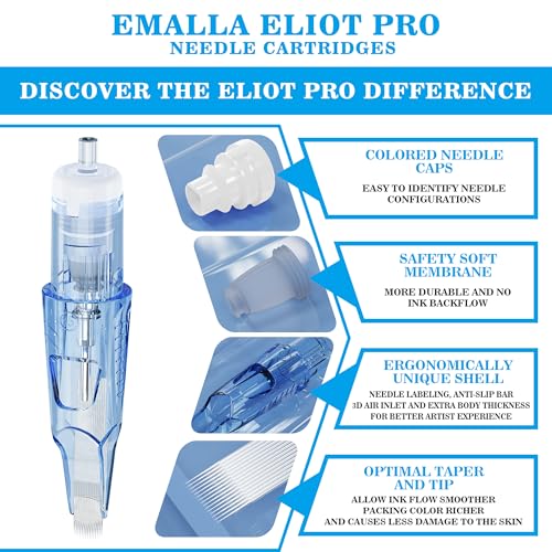Emalla Tattoo Cartridge Needles - 20Pcs ELIOT Pro Tattoo Needles Round Liner 1207RLL Standard Tattoo Cartridges 0.35mm for Machine Artists Tattoo Supplies