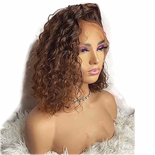 Ombre Brown Curly Brazilian Remy Human Hair Glueless 13¡¿6 HD Lace Front #4/30 Colored Preplucked Deep Part Closure Lace with Baby Hair for Black Women 150% Density 8 Inch