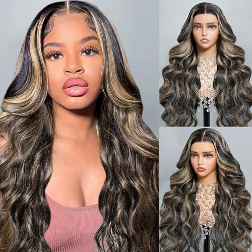 Arabella Balayage Lace Front Wig Human Hair 13x4 Rear to Go Glueless Wig 210% Density Body Wave Wigs 12A Balayage HD Lace Frontal Wig Pre Plucked With Baby Hair (22inch, 13X4 Body Wave)