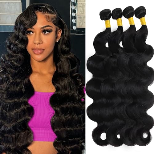 14A Brazilian Body Wave Bundles Human Hair 18 20 22 24 Inch 100% Real Raw Virgin Human Hair Bundles Body Wave 4 Bundles Human Hair Extension Natural Color£¨18 20 22 24£©