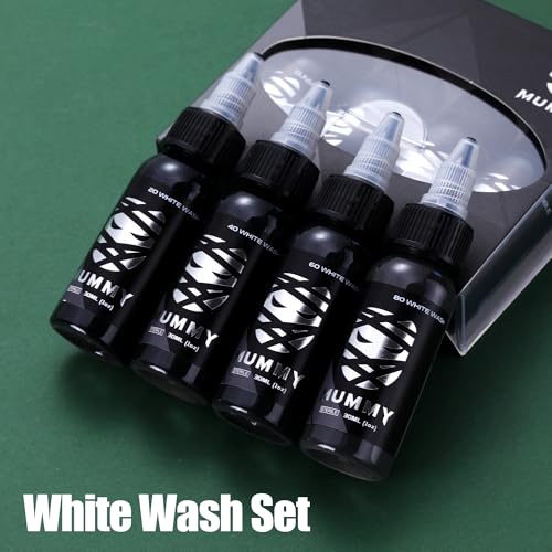 Mummy USA Custom Tattoo Ink Whitewash Set,4 Bottles(1oz Each),Evenly Long Lasting Vibrant and Bright,No Irritation