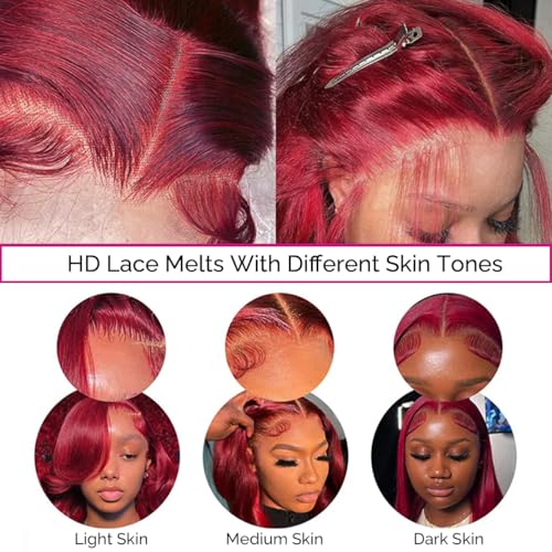 30 Inch Burgundy Wig Human Hair 99j Curly Human Hair Wig 13x6 Deep Wave Lace Front Wigs Human Hair Red Wine Transparent HD Lace Frontal Wig Pre Plucked Curly Human Hair Wig Triple Lifespan