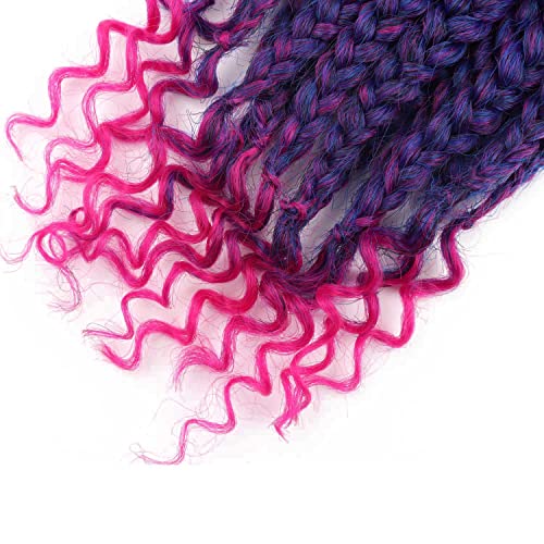 6 Packs Crochet Box Braids Curly Ends 10 Inch Crochet Hair for Kids Bohemian Bob Box Braids Crochet Hair for Black Women (10 Inch, T1B/Purple/Pink)