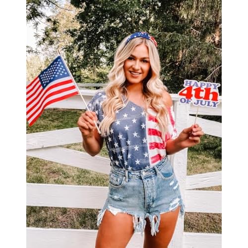 4th of July Women's Headbands - Knotted American Flag Top Knot Hair Hoops, Patriotic USA Independence Day Red White and Blue Accessories