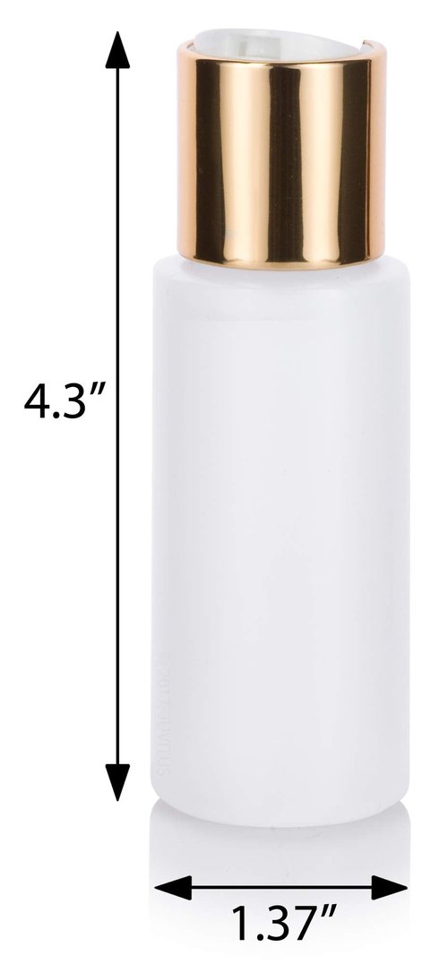 JUVITUS 2 oz Clear Natural Refillable Plastic Squeeze Bottle with Gold Metal Disc Cap Top - (12 Pack)