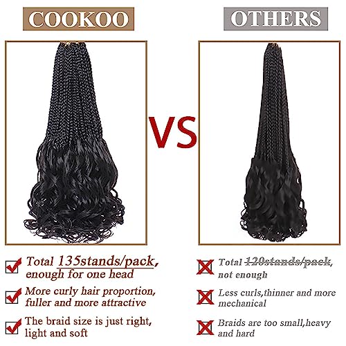 COOKOO 9 Packs Ginger Crochet French Curl Braids 24 Inch Pre Looped French Curl Braiding Hair for Women Goddess Box Braids Hair with Curly Wavy Ends Synthetic Hair Extensions 350#