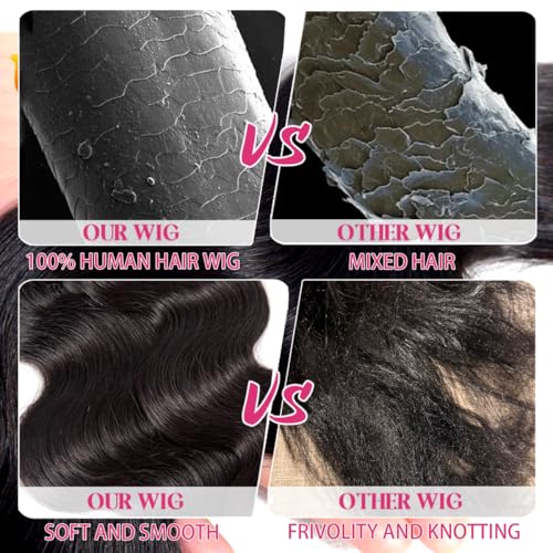 13x6 Body Wave Lace Front Wigs Human Hair Pre Plucked, 180% Density HD Transparent Glueless Lace Frontal Wigs with Baby Hair for Women, 26 Inch