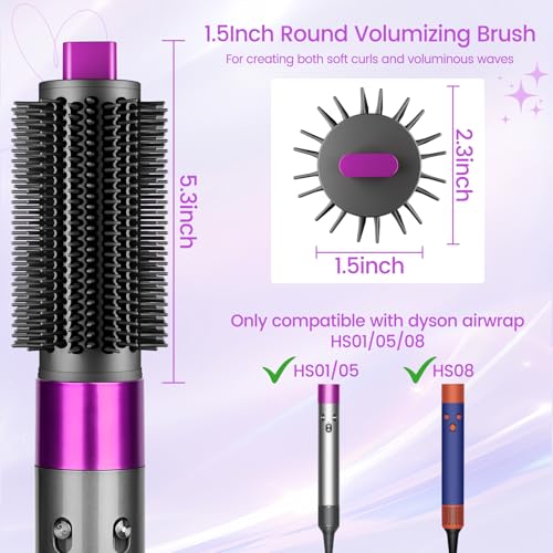 Upgraded Round Volumizing Brush for Dyson Airwrap, Round Brush Attachment Compatible with Airwrap HS01/05/08, Flexible Bristles for Root Lift Volume Frizz Control Styling Volumizing, Rose