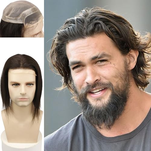 12" Long Hair Men's Toupee 100% Virgin Human Hair Replacement System for Men 10"x8" Base Size Natural Black Color