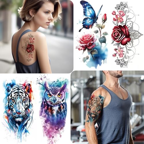 72 Sheets Temporary Tattoos Adult - 12 Sheets Half Arm Fake Tattoos, 60Sheets Tiny Small Tattoos Stickers Realistic, Including Butterflies, Flowers, and Animals Temporary Tattoos Adults and Women