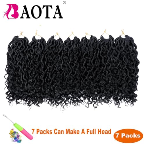 Goddess Locs Crochet Hair 10 Inch 7 Packs Faux Locs Crochet Hair for Women Pre Looped Crochet Hair with Curly Ends River Locs Soft Locs Crochet Hair Extensions (1B#)