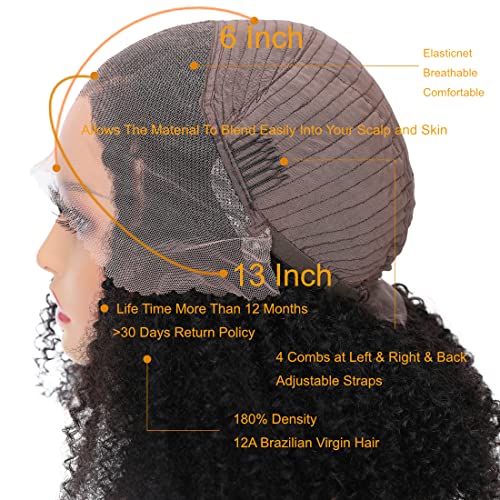 13x6 Lace Front Wigs Human Hair 24Inch HD Transparent Kinky Curly Frontal Closure Wig for Women 180% Density Kinky Curly Wigs Pre Plucked With Baby Hair Lace Frontal Wigs