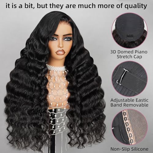 6x5 Wear And Go Glueless Wigs Human Hair 220% Density Lace Front Wigs Human Hair Loose Deep Wave Wigs Pre Cut Lace 12a Real Pre Bleached New Body Wave Wig (20inch, 5X6 Loose Curly Wig)