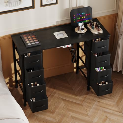 Nail Desk, Manicure Table, Nail Beauty Salon Workstation w/Electric Dust Collector, 8 Fabric Drawers